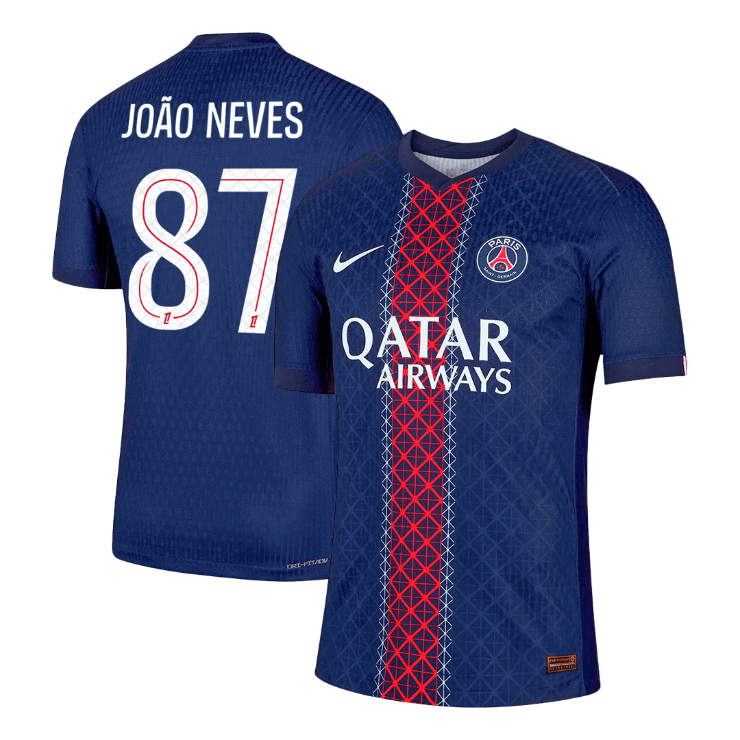 Camiseta de fútbol local auténtica de JOÃO NEVES #87 del PSG 2025/26