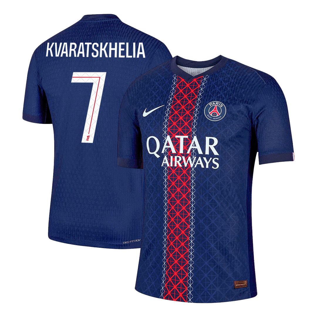 Camiseta de fútbol local auténtica KVARATSKHELIA #7 del PSG 2025/26, azul marino
