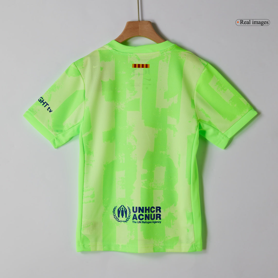 Kits de fútbol personalizados de tercera equipación del Barcelona para niños 2024/25