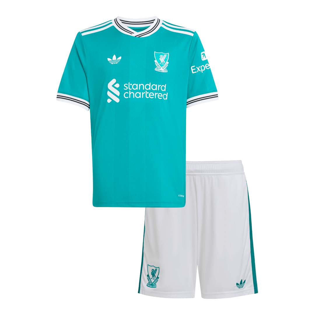 Kit de fútbol visitante del Liverpool para niños (camiseta y pantalón corto) 2025/26