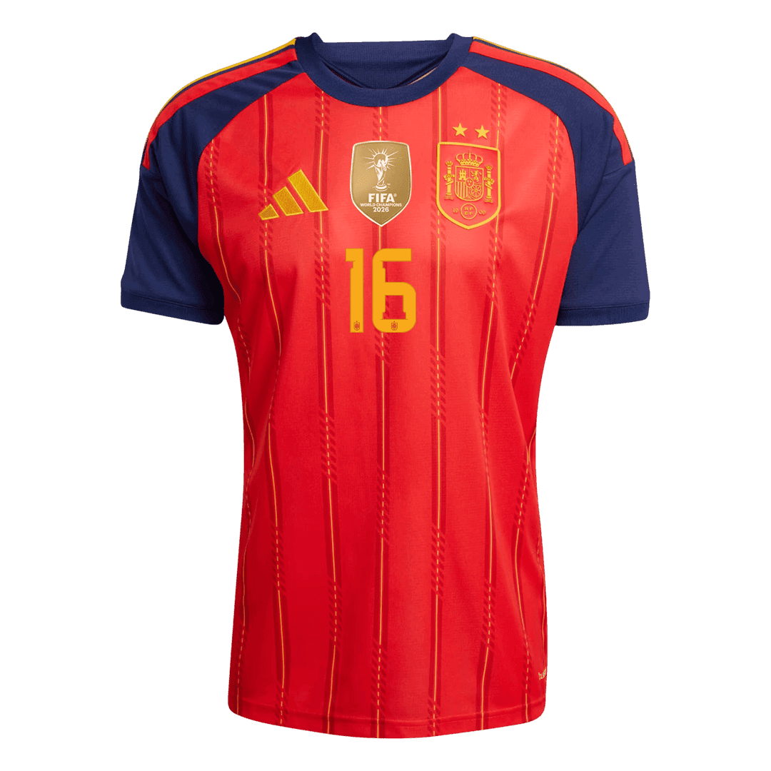 RODRIGO #16 España Edición Campeón Camiseta de Fútbol Local Copa Mundial 2026 Roja