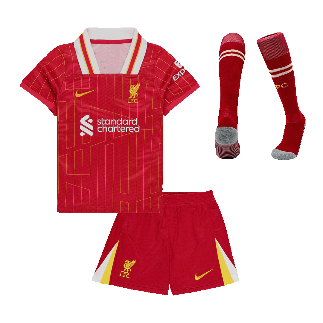 Kit infantil de local del Liverpool 2024/25 (camiseta, pantalón corto y medias)