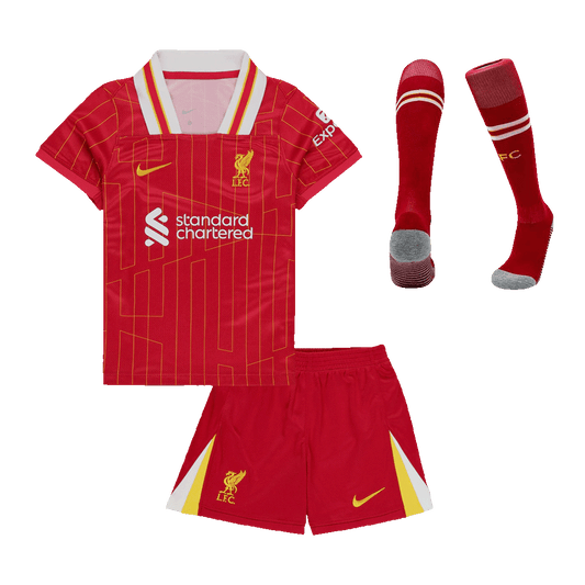 Kit infantil de local del Liverpool 2024/25 (camiseta, pantalón corto y medias)
