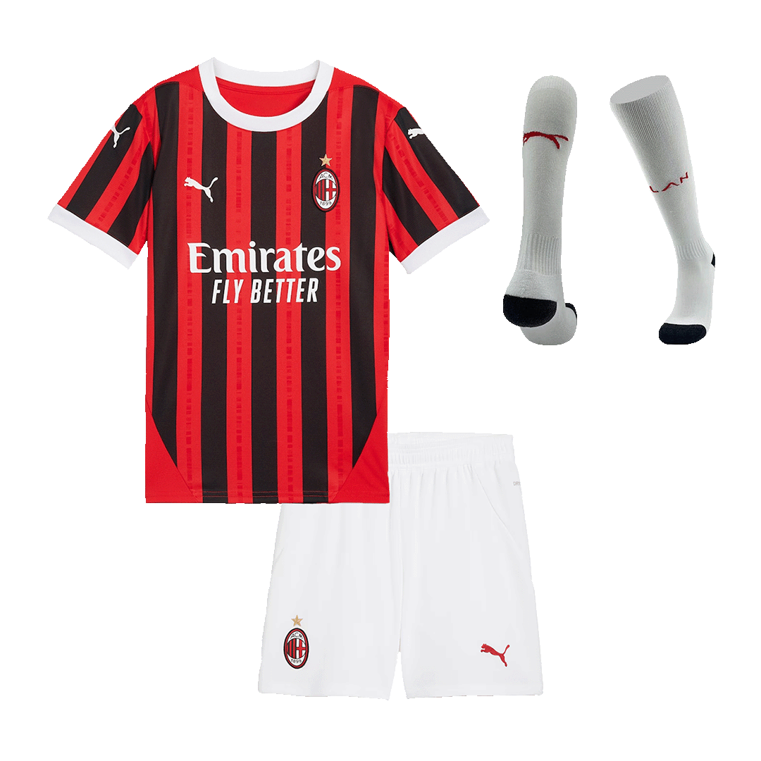 Kit de camiseta de fútbol local del AC Milan para niños (camiseta, pantalón corto y calcetines) 2024/25