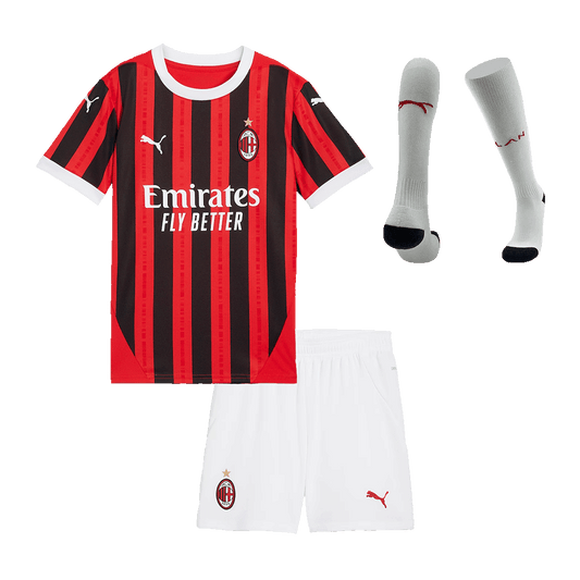 Kit de camiseta de fútbol local del AC Milan para niños (camiseta, pantalón corto y calcetines) 2024/25