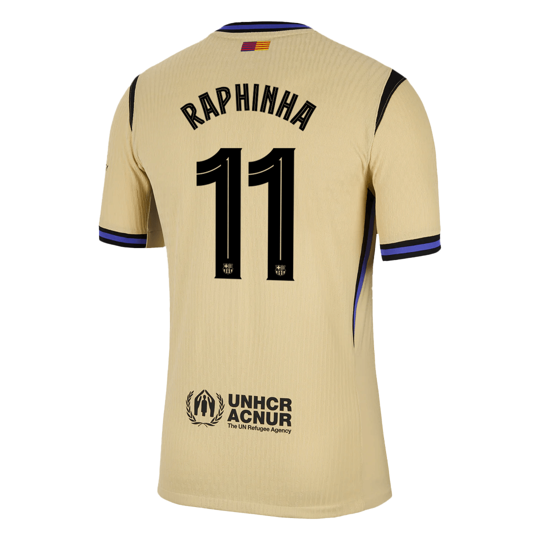 Camiseta de visitante del Barcelona 2025/26, auténtica, amarilla, RAPHINHA #11 - UCL