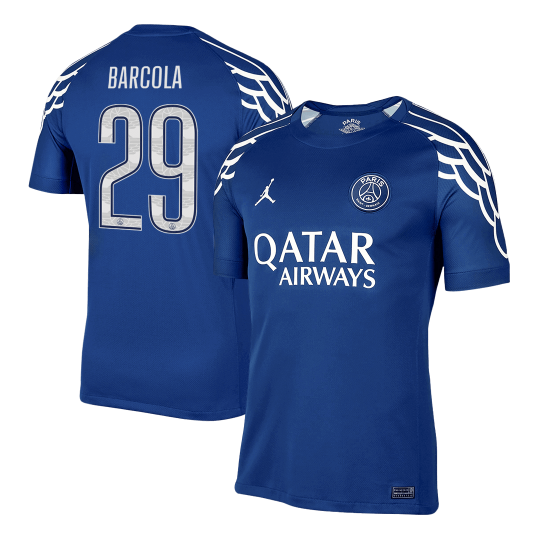 Camiseta de fútbol BARCOLA #29 PSG 2024/25 (4.ª equipación) Azul marino - UCL
