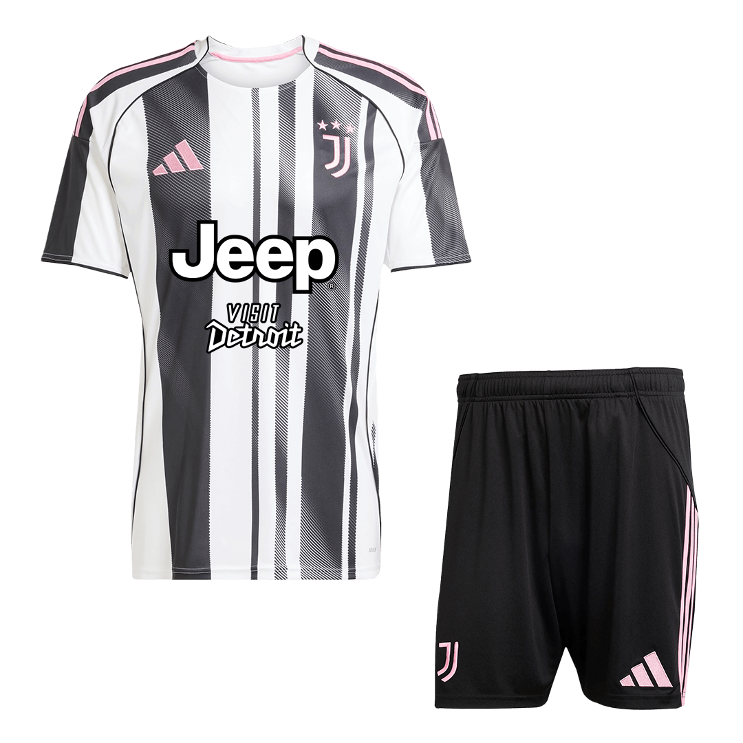 Kit de camiseta de fútbol local de la Juventus (camiseta y pantalones cortos) 2025/26, negro y blanco