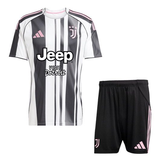 Kit de camiseta de fútbol local de la Juventus (camiseta y pantalones cortos) 2025/26, negro y blanco