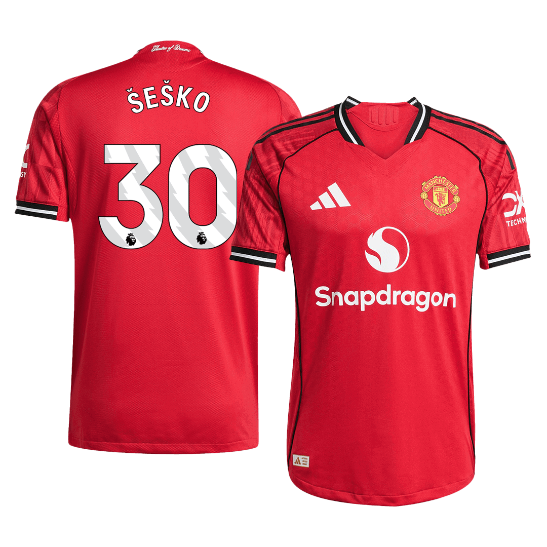 Camiseta de fútbol local auténtica del Manchester United ŠEŠKO #30 2025/26, roja