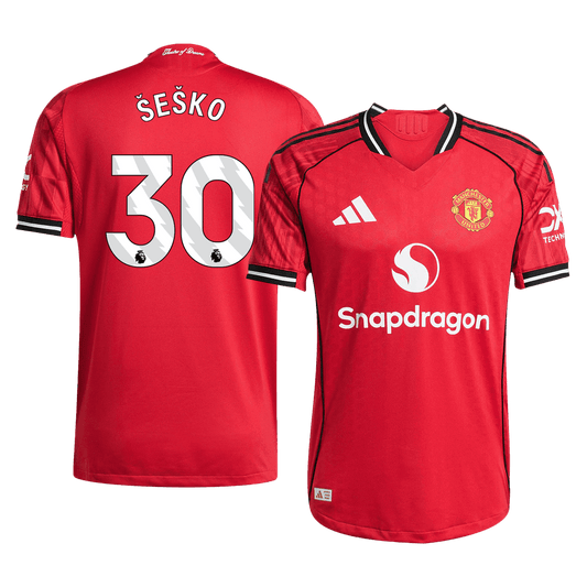 Camiseta de fútbol local auténtica del Manchester United ŠEŠKO #30 2025/26, roja