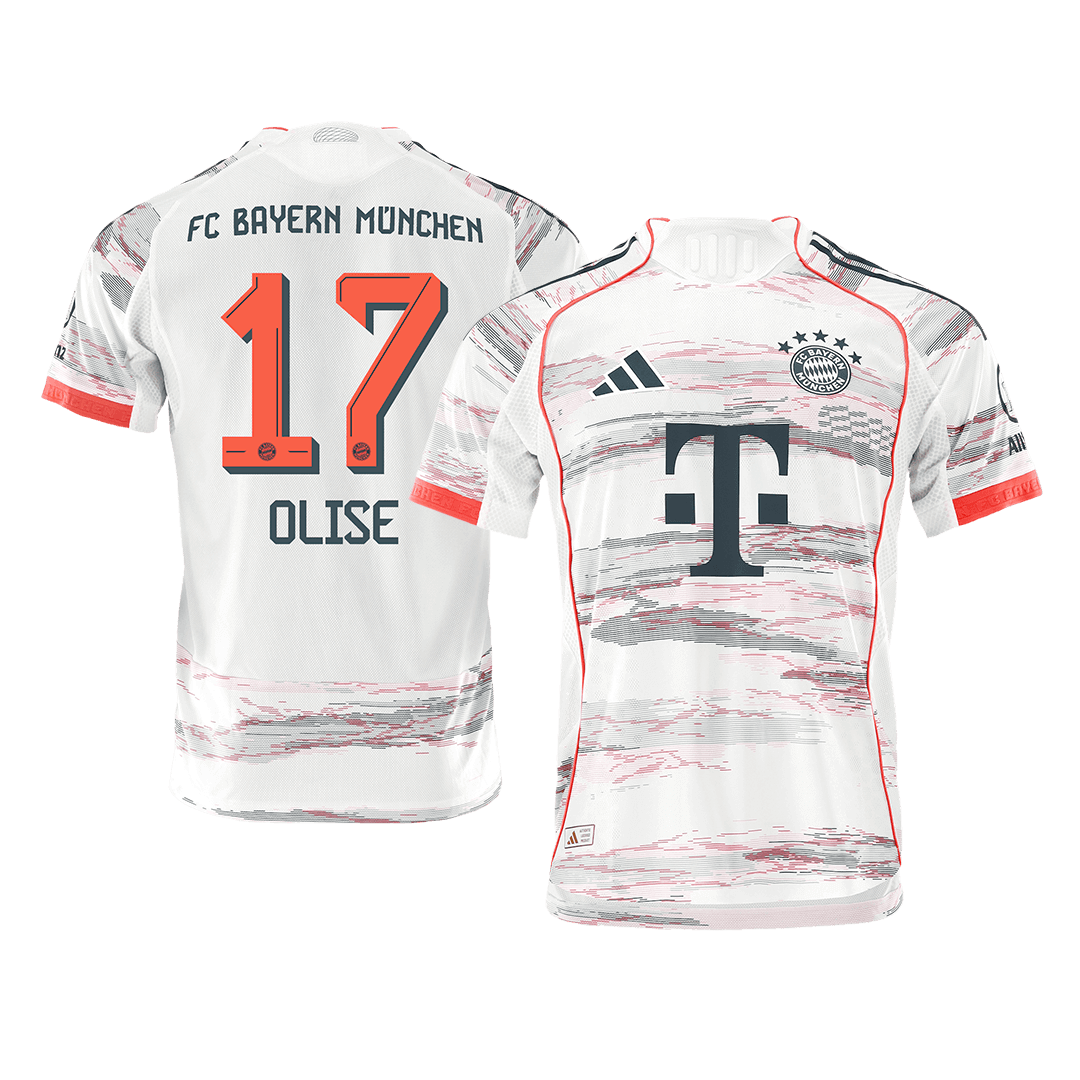 Camiseta de fútbol de visitante auténtica OLISE #17 del Bayern Múnich 2025/26