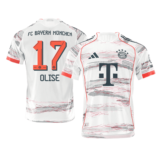 Camiseta de fútbol de visitante auténtica OLISE #17 del Bayern Múnich 2025/26