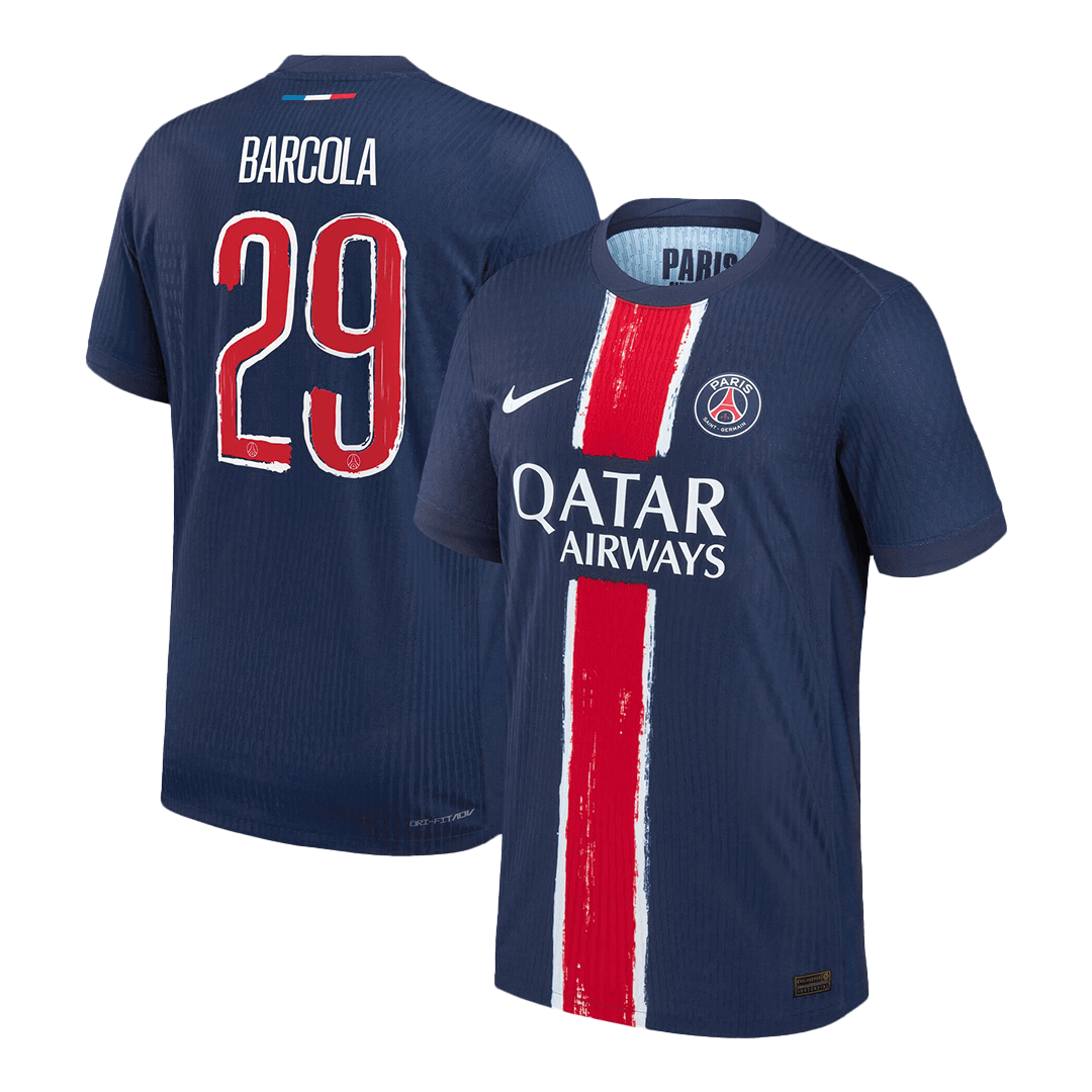 Camiseta de fútbol local auténtica BARCOLA #29 del PSG 2024/25, azul marino - UCL