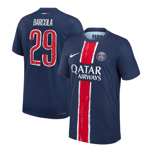 Camiseta de fútbol local auténtica BARCOLA #29 del PSG 2024/25, azul marino - UCL