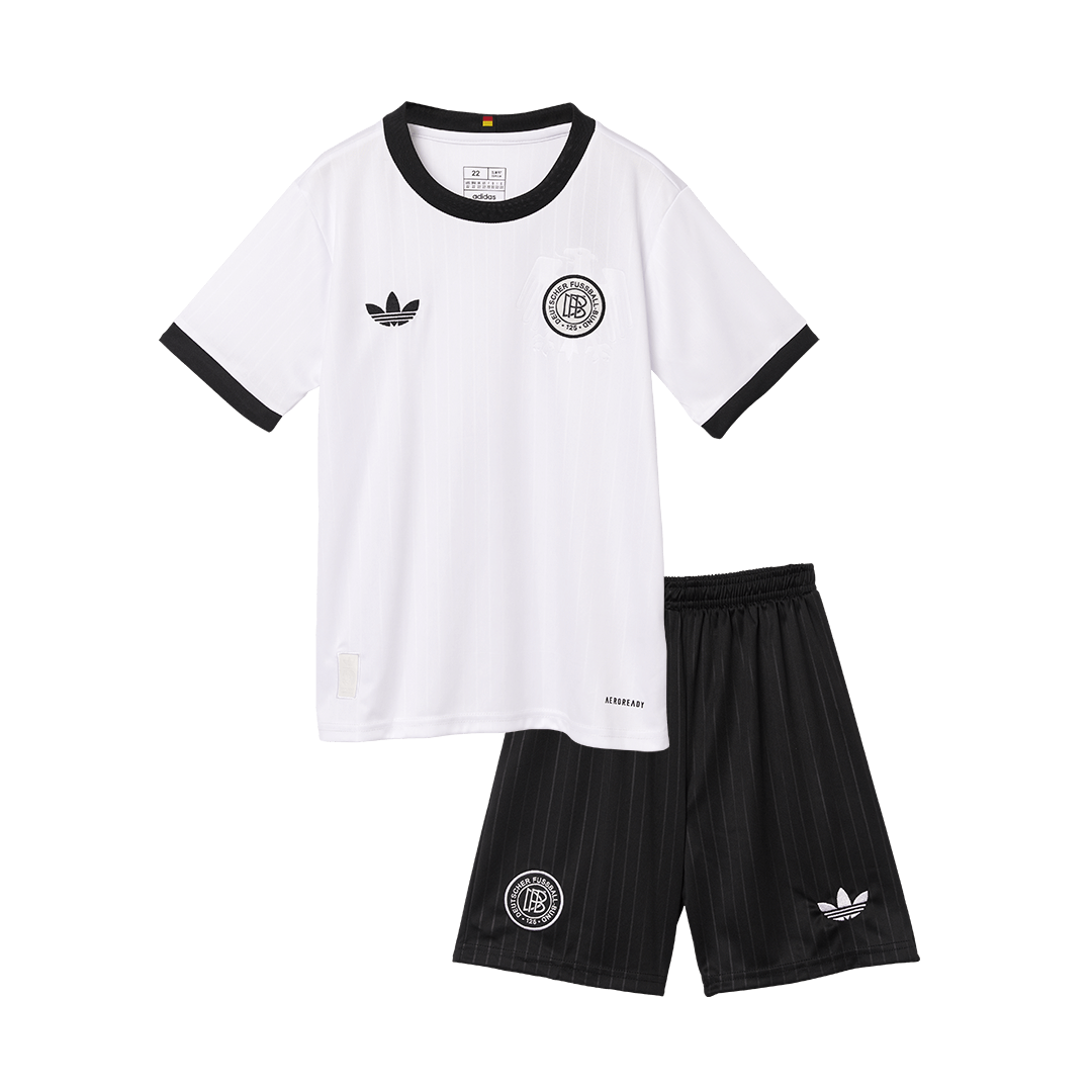 Kit de fútbol del 125.º aniversario de Alemania para niños (camiseta y pantalón corto) 2025, color blanco