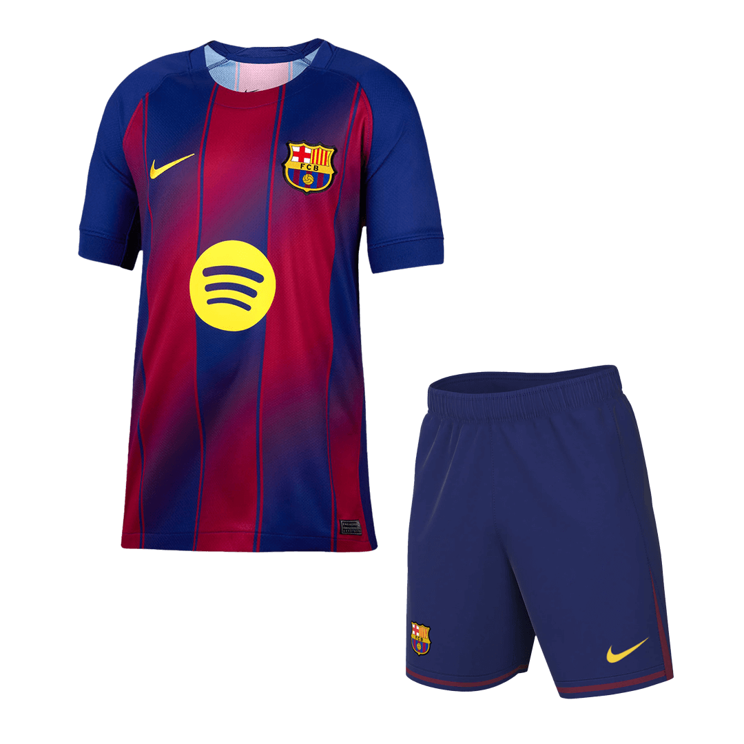 Kit de fútbol local del Barcelona (Kit y pantalón corto) 2025/26, rojo y azul