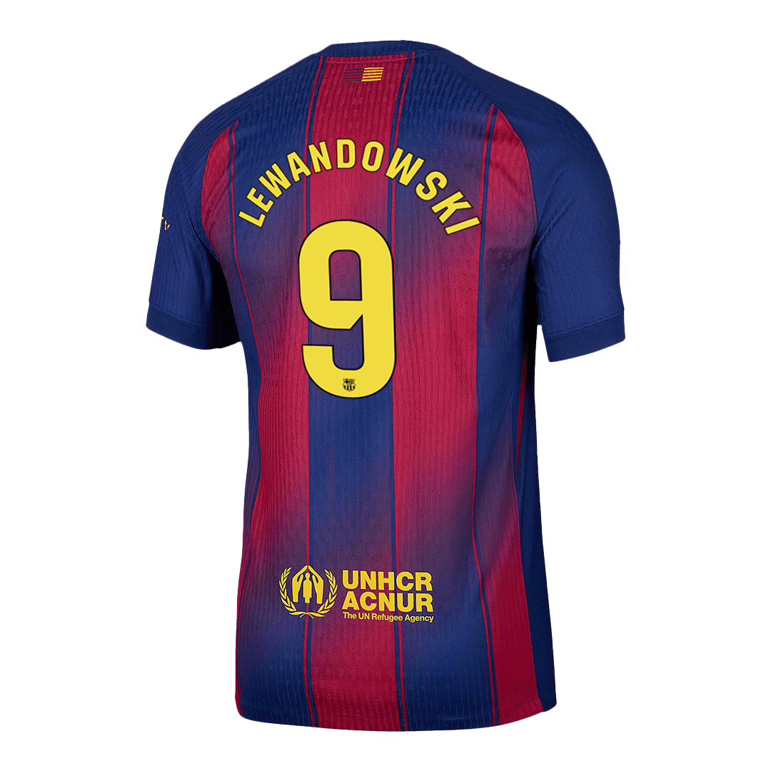 Camiseta de fútbol local auténtica del Barcelona Lewandowski #9 2025/26, roja y azul