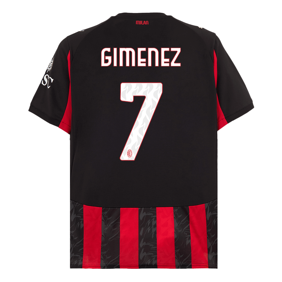 Camiseta de fútbol local GIMENEZ #7 del AC Milan 2025/26, roja y negra