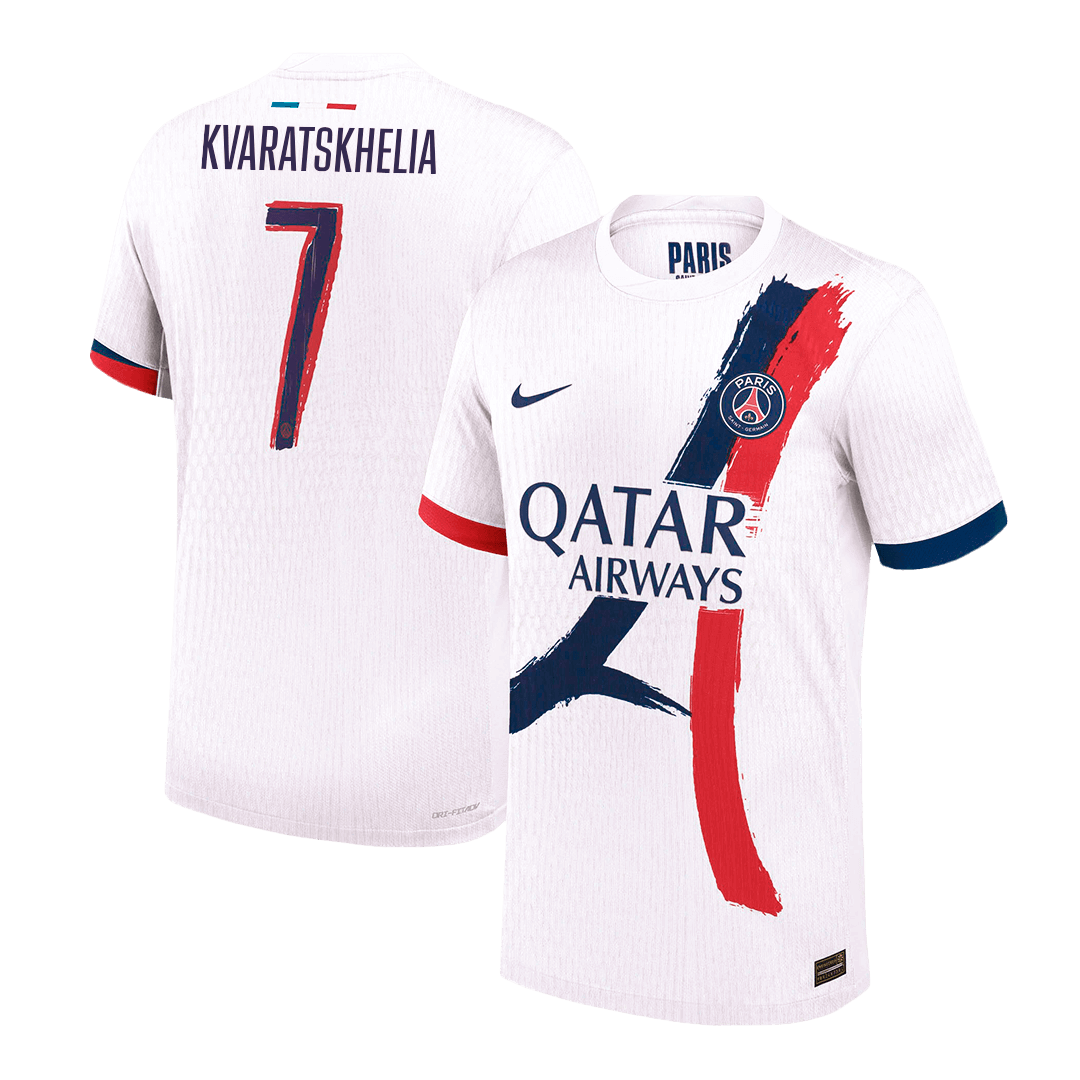 Camiseta de fútbol visitante auténtica KVARATSKHELIA #7 del PSG 2024/25, blanca - UCL