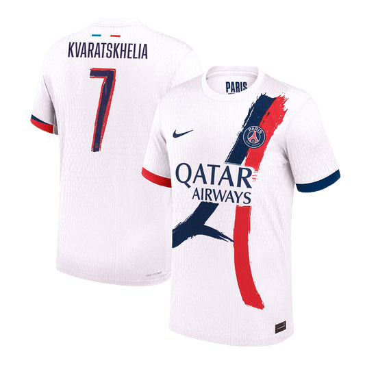 Camiseta de fútbol visitante auténtica KVARATSKHELIA #7 del PSG 2024/25, blanca - UCL