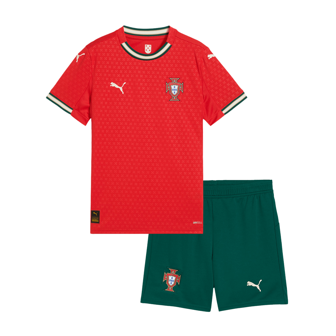 Kit de fútbol local de Portugal para niños (Kit y pantalón corto) 2025, color rojo