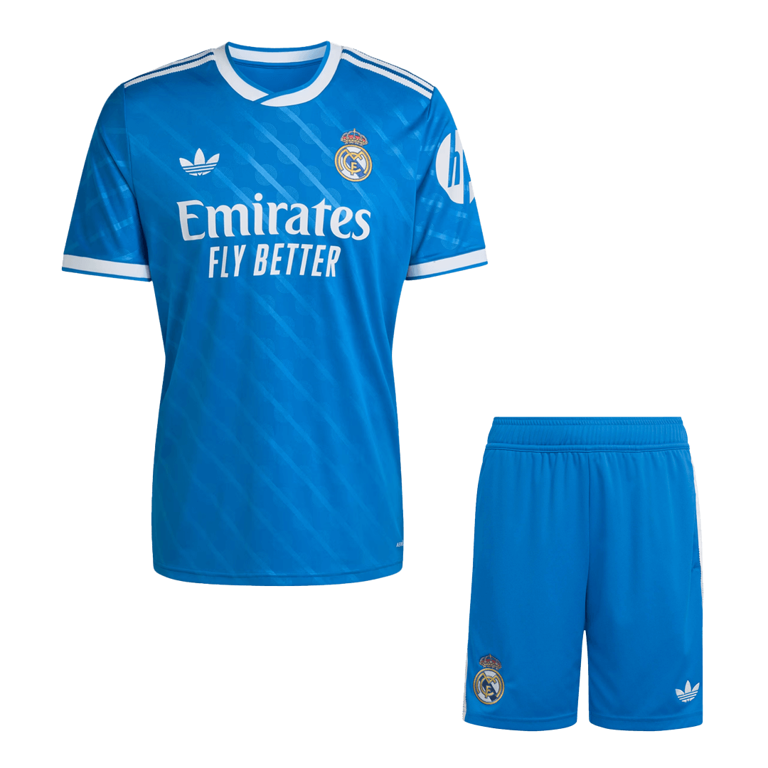 Conjunto de camiseta de fútbol de la tercera equipación del Real Madrid 2025/26