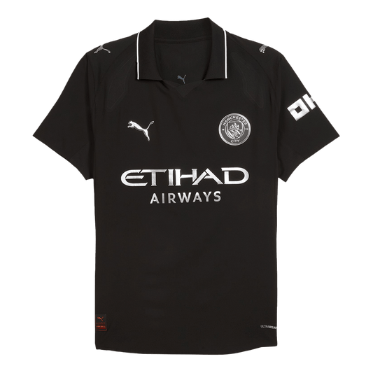 Camiseta de fútbol auténtica de visitante del Manchester City 2025/26, negra