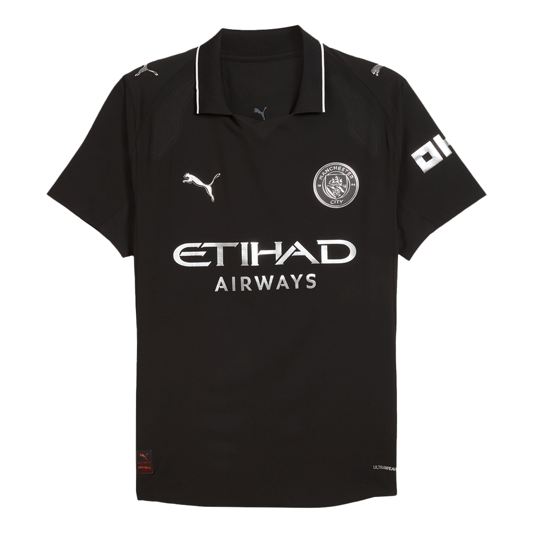 Camiseta de fútbol visitante auténtica RODRIGO #16 del Manchester City 2025/26, negra