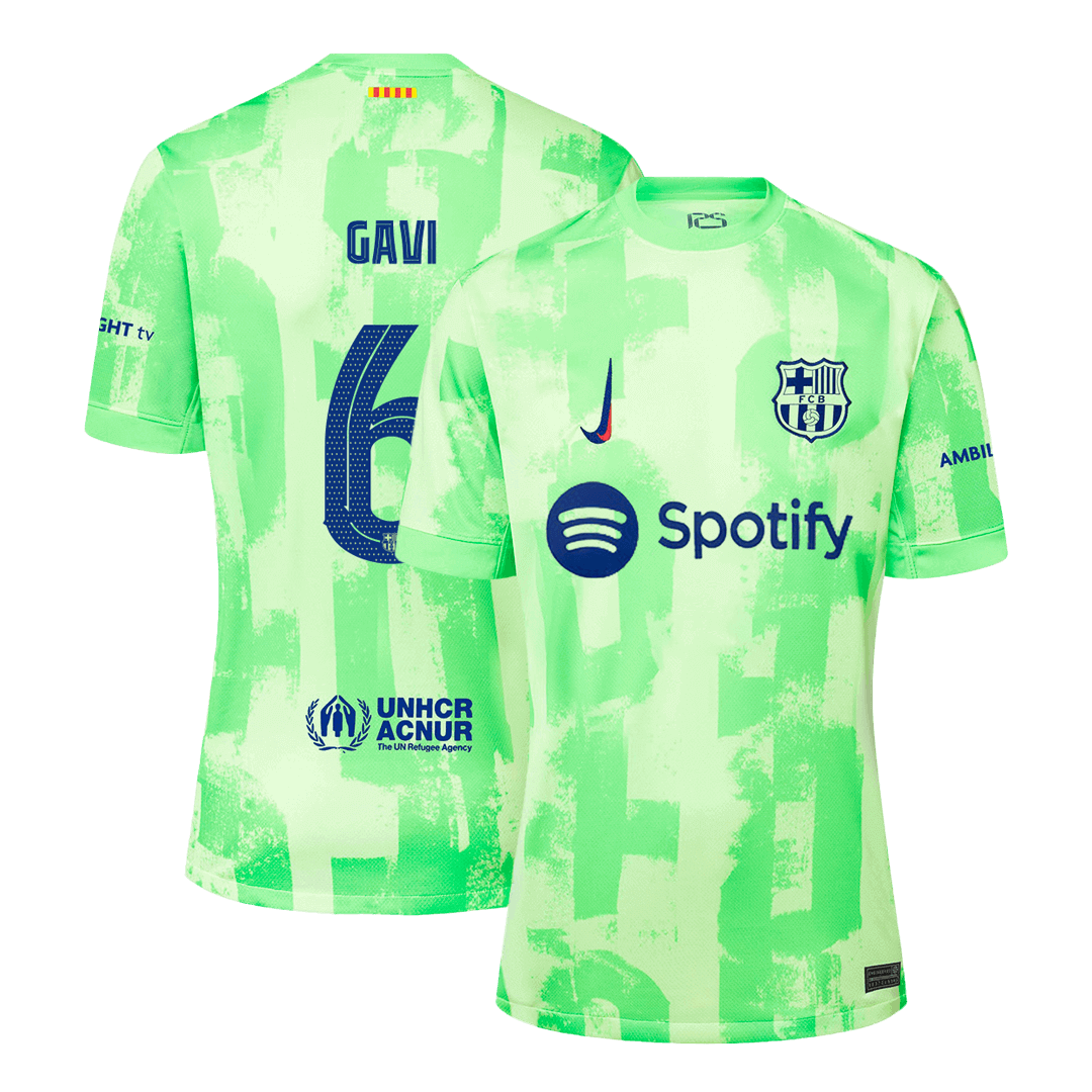 Camiseta de fútbol visitante GAVI #6 del Barcelona - UCL