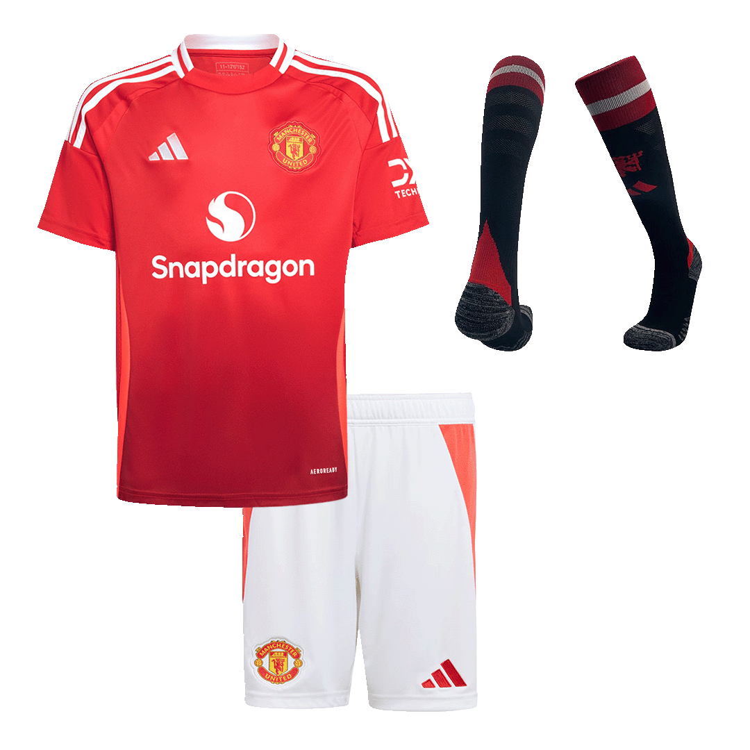 Kit de fútbol local del Manchester United para niños (Kit, pantalón corto y calcetines) 2024/25