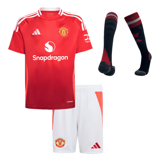 Kit de fútbol local del Manchester United para niños (Kit, pantalón corto y calcetines) 2024/25
