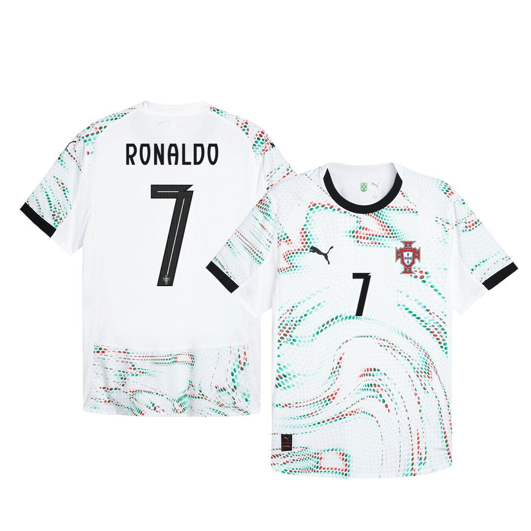 Camiseta de fútbol visitante auténtica de Ronaldo #7 de Portugal 2025, blanca