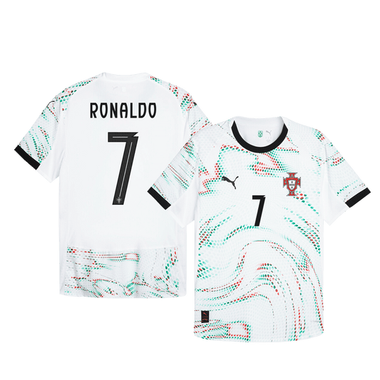 Camiseta de fútbol visitante auténtica de Ronaldo #7 de Portugal 2025, blanca