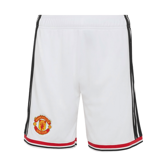 Pantalones cortos de fútbol del Manchester United para la temporada 2026/27, color blanco.