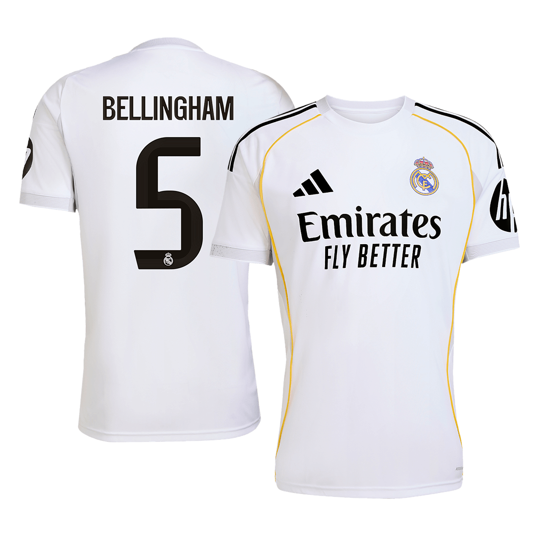 Camiseta de fútbol local del Real Madrid BELLINGHAM #5 2025/26