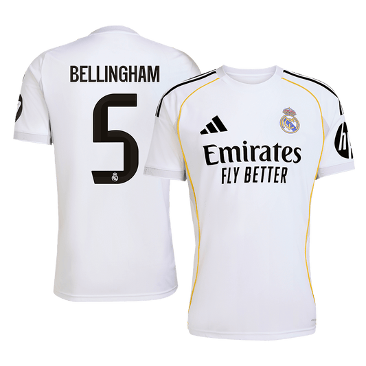 Camiseta de fútbol local del Real Madrid BELLINGHAM #5 2025/26