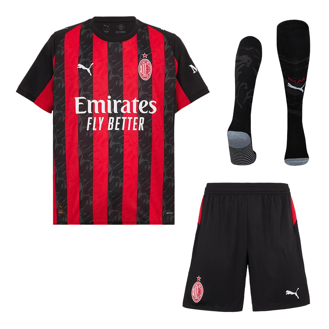 Kit de camiseta de fútbol local del AC Milan (camiseta, pantalones cortos y calcetines) 2025/26
