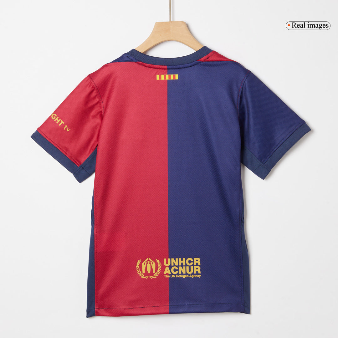 Kit de fútbol local del Barcelona x Coldplay para niños (camiseta y pantalón corto) 2024/25, rojo y azul