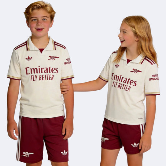 Kit de fútbol visitante del Arsenal para niños (Kit y pantalón corto) 2025/26