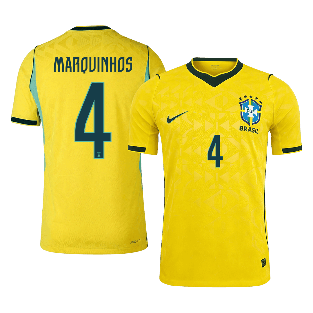 Auténtica camiseta de local de la selección brasileña de fútbol de Marquinos #4, temporada 2026