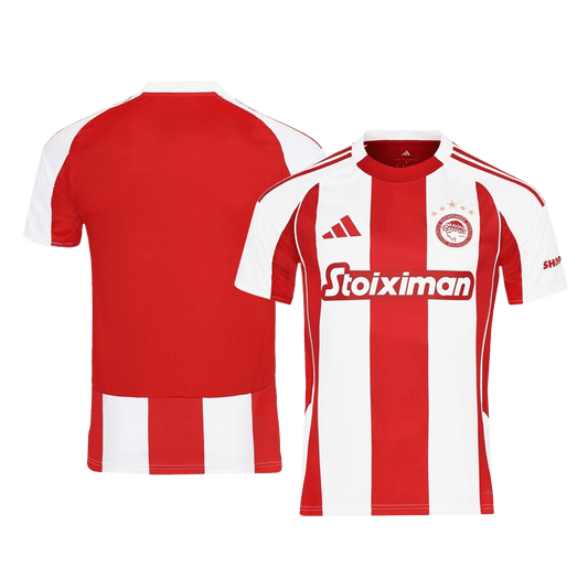 Camiseta de fútbol local del Olympiacos 2025/26 roja y blanca