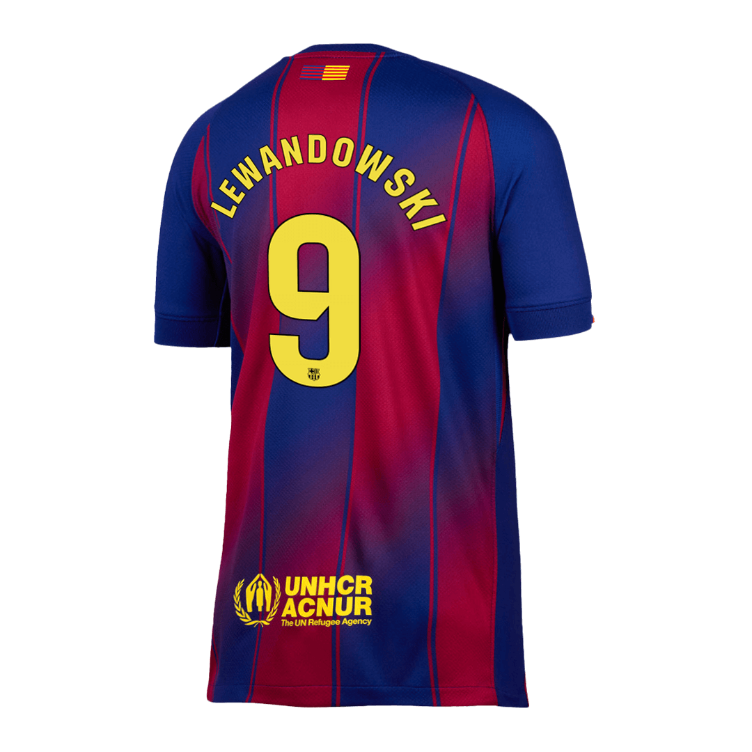 Camiseta de fútbol local del Barcelona LEWANDOWSKI #9 2025/26, roja y azul