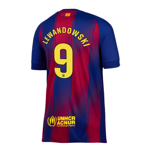 Camiseta de fútbol local del Barcelona LEWANDOWSKI #9 2025/26, roja y azul