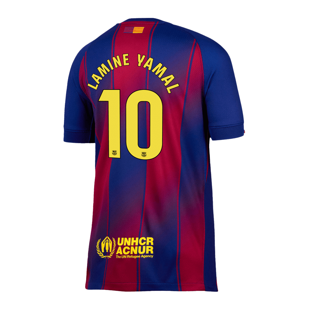 Camiseta de fútbol local del Barcelona LAMINE YAMAL #10 2025/26, roja y azul