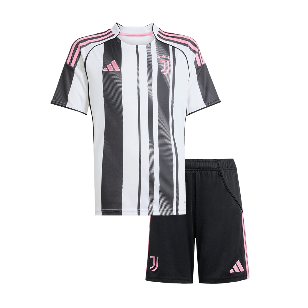 Kit de camiseta de fútbol local de la Juventus para niños (camiseta y pantalón corto) 2025/26, negro y blanco