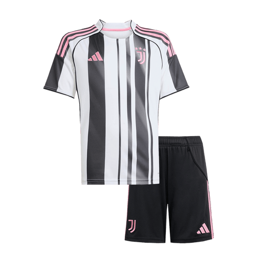 Kit de camiseta de fútbol local de la Juventus para niños (camiseta y pantalón corto) 2025/26, negro y blanco