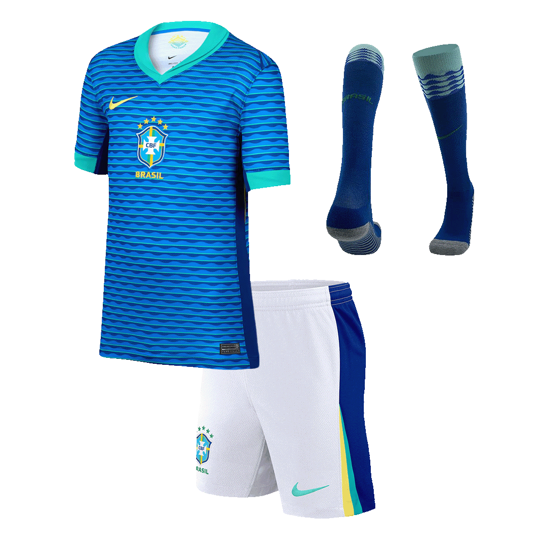 Kit de fútbol visitante de Brasil para niños (camiseta, pantalón corto y medias) Copa América 2024