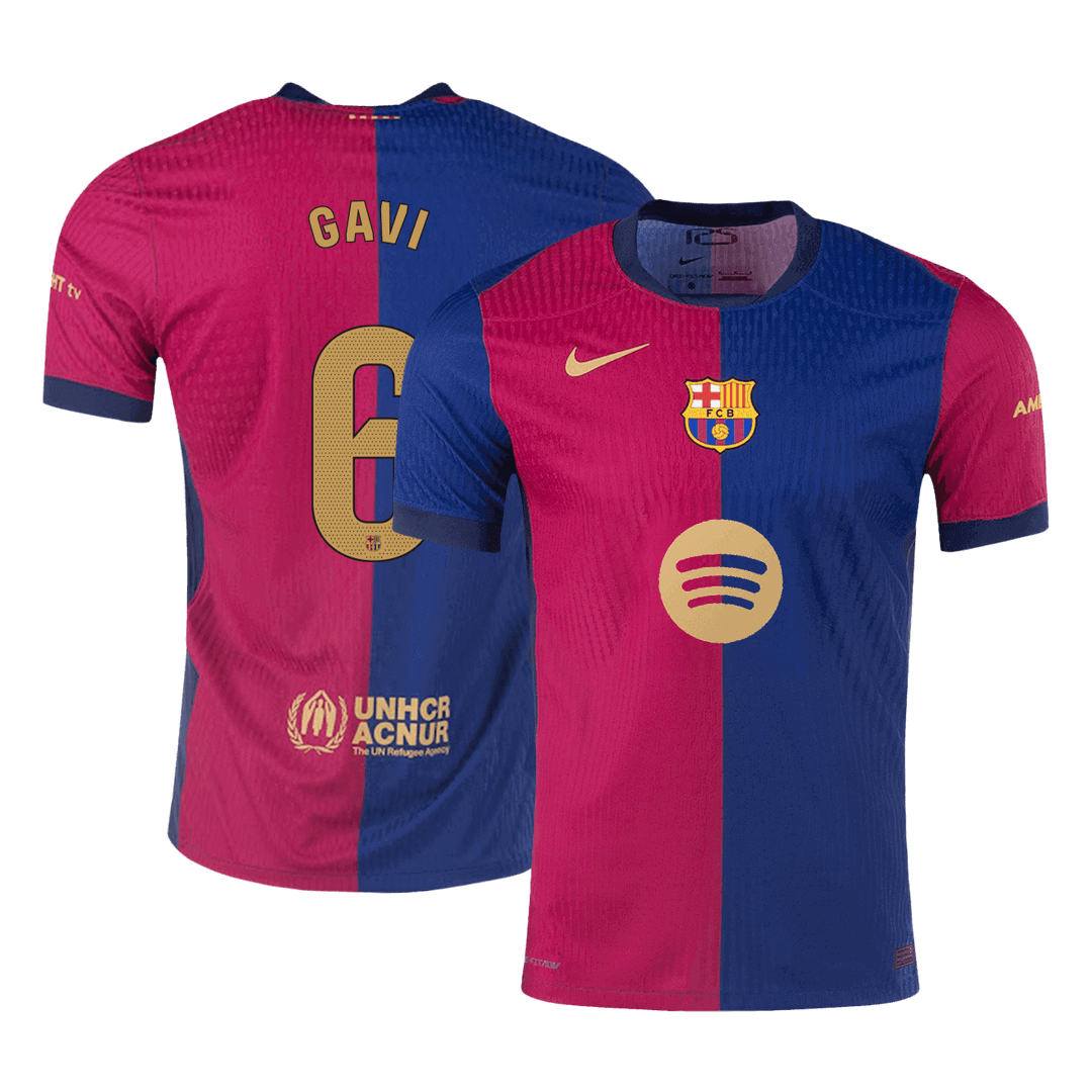 Camiseta de fútbol local auténtica del Barcelona n.° 6 de GAVI 2024/25 - Logotipo de Spotify sin texto