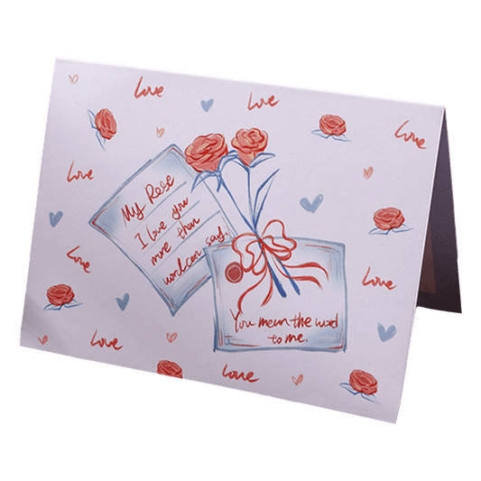 Tarjeta de San Valentín con letra rosa personalizada en azul y rosa